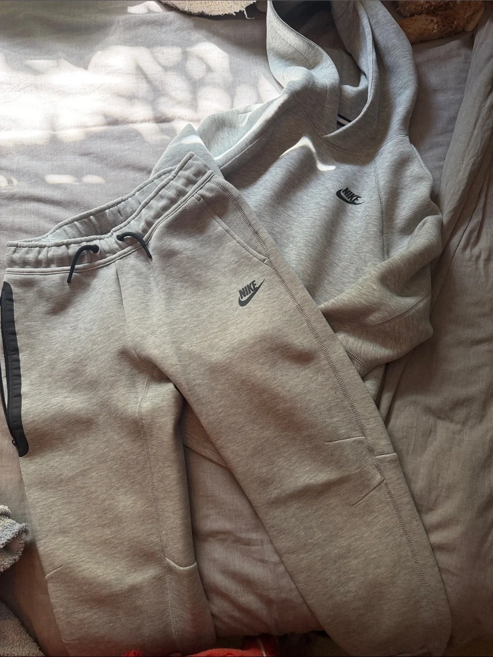 Nike Youth dry fit Light Gray Fleece Joggers with Black Logo